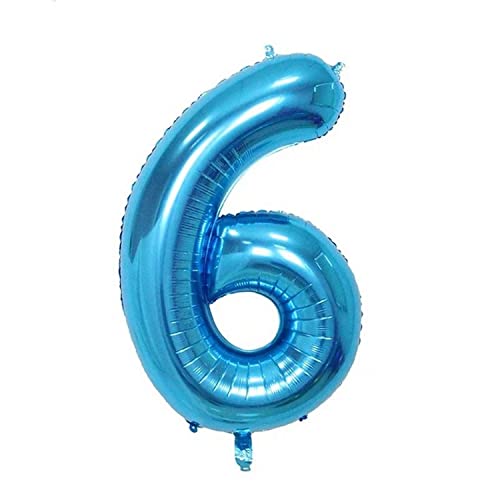 Kopper-24 Folienballon Zahl 6, ca. 80 cm, blau, für Luftbefüllung - Luftballon XXL Nummer Riesen Ballon Zahlenballon Mädchen Junge Deko Riesenzahl Party Hochzeit Kindergeburtstag zum Geburtstag von Kopper-24