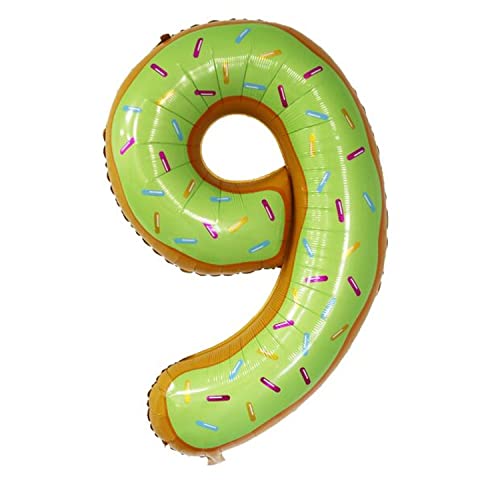 Kopper-24 Folienballon Zahl 9, ca. 100 cm, Donut - Helium geeignet - Luftballon XXL Nummer Riesen Ballon Zahlenballon Mädchen Junge Deko Riesenzahl Party Hochzeit Kindergeburtstag zum Geburtstag von Kopper-24