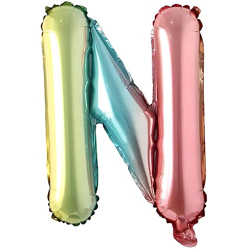 Folienballons Buchstaben Bunt Regenbogenfarben - 40 cm für Geburtstag Hochzeit Party Dekoration Happy Birthday JGA Geschenk Luftballon Abschluss ABI groß XXL klein Mädchen Jungen (40 cm - N) von Kopper-24