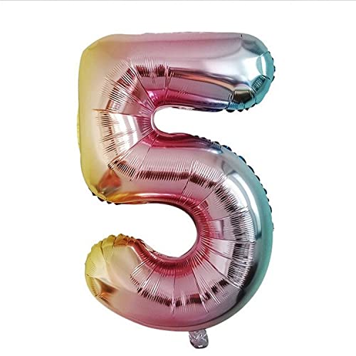 Kopper-24 Folienballon Zahl 5, ca. 80 cm, Regenbogenfarben - Luftballon XXL Nummer Riesen Ballon Zahlenballon Mädchen Junge Deko Riesenzahl Party Hochzeit Kindergeburtstag zum Geburtstag von Kopper-24