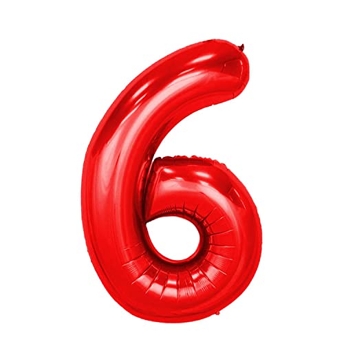 Kopper-24 Folienballon Zahl 6, ca. 100 cm, rot - Helium geeignet - Luftballon XXL Nummer Riesen Ballon Zahlenballon Mädchen Junge Deko Riesenzahl Party Hochzeit Kindergeburtstag zum Geburtstag von Kopper-24
