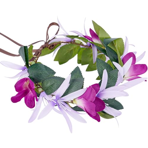 KorViSHOW Hawaiianische tropische Blumenkrone, lila Hawaii-Blumen-Kopfschmuck, handgefertigtes tropisches Blumen-Stirnband mit Band für Mädchen und Frauen, Lei Hula, Haarschmuck KorViSHOW Hawaiianische tropische Blumenkrone, lila Hawaii-Blumen-Kopfschmuck, handgefertigtes tropisches Blumen-Stirnband mit Band für Mädchen und Frauen, Lei Hula, Haarschmuck von KorViSHOW