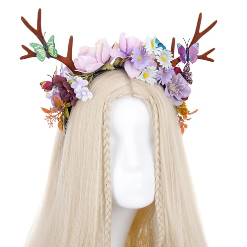 KorViSHOW Hirschgeweih Blume Stirnband - Wald Hirsch Hörner Haarband Feenwald Lila Blume Rentier Krone für Frauen Mädchen Renaissance Outfit Halloween Cosplay Karneval Abschlussball Haarschmuck KorViSHOW Hirschgeweih Blume Stirnband - Wald Hirsch Hörner Haarband Feenwald Lila Blume Rentier Krone für Frauen Mädchen Renaissance Outfit Halloween Cosplay Karneval Abschlussball Haarschmuck von KorViSHOW