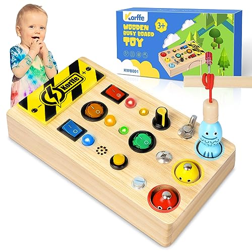 Korffe Montessori Busy Board Wooden 3 In 1 Activity Board Sensorisches Spielzeug FüR Kleinkinder Mit Led Light Switch Screwdriver Tools Magnetic Fishing Game Montessori Spielzeug Ab 1 Jahr von Korffe