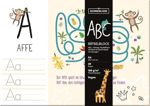 ABC- Rätselblock - Alphabet-Rätselblock für Kinder mit Rätseln und Spiele - Korsch-Verlag - 29,7 cm x 21 cm - vegan - SchreibLiebe ABC- Rätselblock - Alphabet-Rätselblock für Kinder mit Rätseln und Spiele - Korsch-Verlag - 29,7 cm x 21 cm - vegan - SchreibLiebe von Korsch Verlag