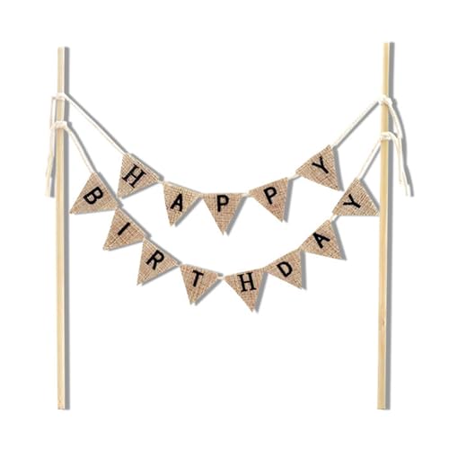 Alles Gute zum Geburtstag Kuchen Dekoration, Geburtstag Kuchen Topper Banner, Geburtstagskuchen Vintage Leinen Banner für Geburtstags Wimpel Topper für Party Dekoration Zubehör(STYLE:1) von Korysnew