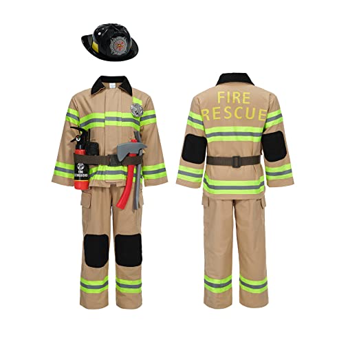Kosgraiy Feuerwehrmann-Kostüm für Kinder, hellbraunes Feuerwehrmann-Kostüm für Jungen und Mädchen, Kds Feuerwehrmann-Kostüm, Outfit, Halloween, 9-teilig, Größe XL für Kinder von 8–10 Jahren Kosgraiy Feuerwehrmann-Kostüm für Kinder, hellbraunes Feuerwehrmann-Kostüm für Jungen und Mädchen, Kds Feuerwehrmann-Kostüm, Outfit, Halloween, 9-teilig, Größe XL für Kinder von 8–10 Jahren von Kosgraiy
