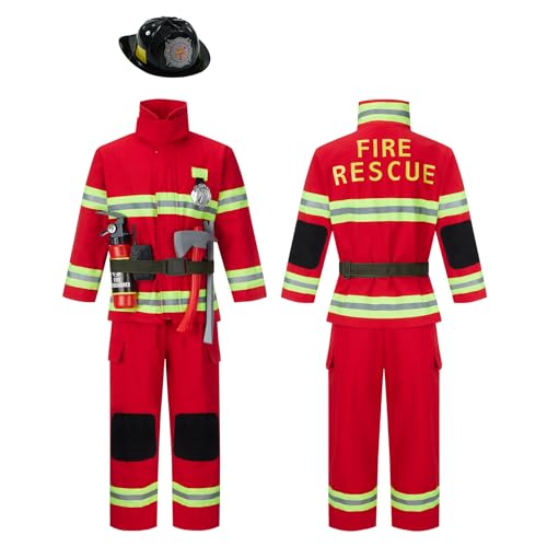 Kosgraiy Feuerwehrmann-Kostüm für Kinder, rotes Feuerwehrmann-Kostüm für Jungen und Mädchen, Kds Feuerwehrmann-Kostüm, Outfit, Halloween, 9-teilig, Größe L für Kinder von 6–8 Jahren Kosgraiy Feuerwehrmann-Kostüm für Kinder, rotes Feuerwehrmann-Kostüm für Jungen und Mädchen, Kds Feuerwehrmann-Kostüm, Outfit, Halloween, 9-teilig, Größe L für Kinder von 6–8 Jahren von Kosgraiy