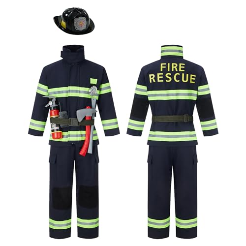 Kosgraiy Feuerwehrmann-Kostüm für Kinder, schwarzes Feuerwehrmann-Kostüm für Jungen und Mädchen, Kds Feuerwehrmann-Kostüm, Outfit, Halloween, 9-teilig, Größe L für Kinder von 6–8 Jahren Kosgraiy Feuerwehrmann-Kostüm für Kinder, schwarzes Feuerwehrmann-Kostüm für Jungen und Mädchen, Kds Feuerwehrmann-Kostüm, Outfit, Halloween, 9-teilig, Größe L für Kinder von 6–8 Jahren von Kosgraiy