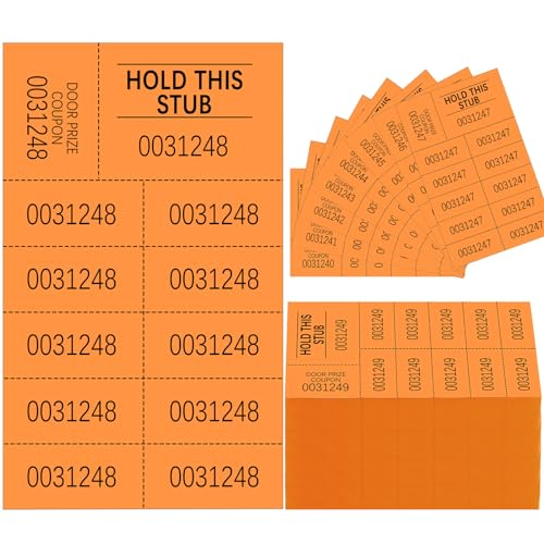 Kosiz 504 Blatt Tombola-Auktionstickets mit 10 Gebotszahlen Tombola-Tickets für stille 10 Gebotszahlen Korb-Auktion Schule Kirche Veranstaltungen (Orange) von Kosiz