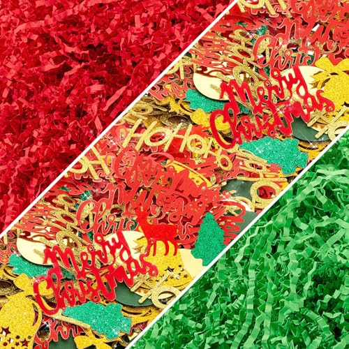 Kosiz Papierschnipsel-Füllstoff mit Rentier, Weihnachtsbaum, Glocke, Konfetti, Weihnachts-Korbfüller für Geschenkverpackungen, Basteln, Party-Dekorationen, 0,5 kg, metallisch, rot und grün Kosiz Papierschnipsel-Füllstoff mit Rentier, Weihnachtsbaum, Glocke, Konfetti, Weihnachts-Korbfüller für Geschenkverpackungen, Basteln, Party-Dekorationen, 0,5 kg, metallisch, rot und grün von Kosiz