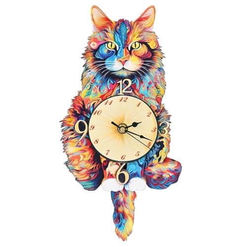 Kosmickiss 3D Holzpuzzles für Erwachsene, Maine Cat Mechanische Modellbausätze, DIY Wanduhr Puzzle, Geschenke für Katzenliebhaber, Home Decor Kreative Geschenke für Männer und Frauen, Pendel Holz von Kosmickiss