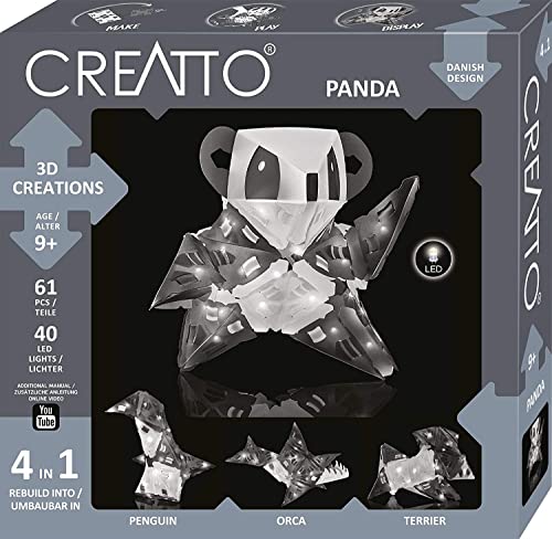 CREATTO Panda 3D-Leuchtfiguren entwerfen, 3D-Puzzle-Set für Panda, Pinguin, Schwert-Wal oder Terrier, gestalte kreative Zimmer-Deko, 61 Steckteile, 40-tlg. LED-Lichterkette, für Kinder & Erwachsene von Kosmos