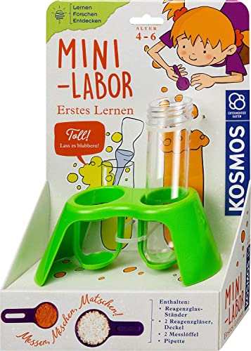 KOSMOS 602321 Erstes Lernen: Mini-Labor, mit Reagenzgläser, Pipette, Messlöffel, für Kinder ab 4 Jahre, Forscher-Set, Lernspielzeug für drinnen und draußen, Experimentierset für Kindergarten-Kinder von Kosmos