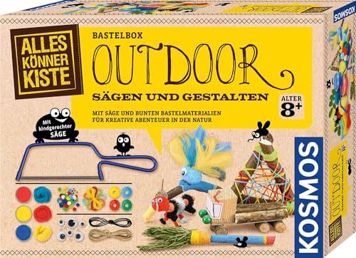 Kosmos 604462 AllesKönnerKiste Outdoor Sägen und Gestalten, Mit Säge und bunten Bastelmaterialien für kreative Abenteuer in der Natur, DIY-Bastelset für Mädchen und Jungen ab 8 Jahre, Orange von Kosmos