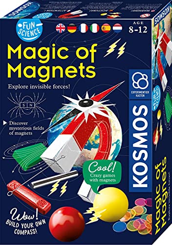Kosmos 616595 Fun Science - Magie der Magnete mehrsprachige Version (DE, EN, FR, IT, ES, NL) Erforsche unsichtbare Kräfte und baue dir einen Kompass, Experimentierset für Kinder von Kosmos
