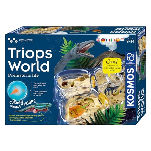 KOSMOS 616748 Triops World, Triops züchten, Urzeitkrebse erleben Das Einsteiger Eier, Futter und Sand. Experimentier Set für Kinder mit mehrsprachiger Anleitung (DE, EN, FR, IT, ES, NL) von Kosmos