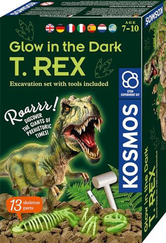 KOSMOS 617219 Nachtleuchtender T-REX, Experimentierset für Kinder ab 7 Jahren, Dinosaurier, Fossilien, Ausgrabung, Urzeit, Mitbringsel, Geschenk, mehrsprachige Anleitung von Kosmos