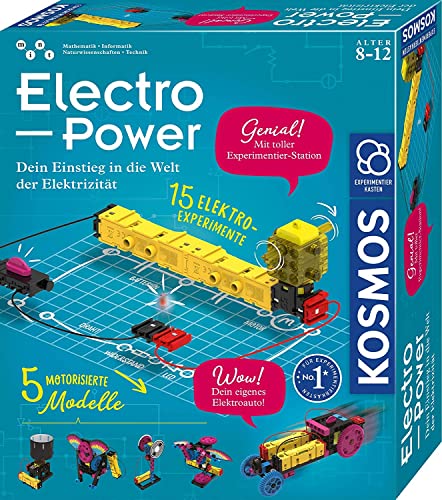 KOSMOS 620707 Electro Power - Einstieg in die Welt der Elektrizität, Technik Experimentierkasten für Kinder ab 8 Jahre, Elektronik Baukasten mit 5 motorisierten Modellen von Kosmos