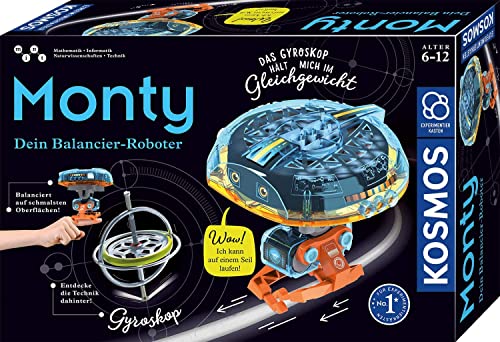 KOSMOS 621025 Monty - Dein Balancier-Roboter, Entdecke wie ein Gyoroskop funktioniert, lass Monty auf einem Seil balancieren, spannende Experimente, Roboter-Spielzeug für Kinder ab 6-12 Jahre, MINT von Kosmos