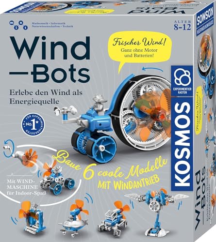 KOSMOS 621056 Wind Bots, Experimentieren mit erneuerbaren Energien für Kinder ab 8 Jahren, Bausatz für 6 Verschiedene Roboter-Modelle, Antrieb durch Windkraft, inklusive Windmaschine von Kosmos