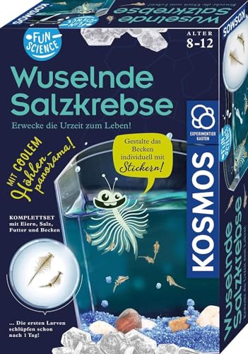 KOSMOS 654160 Fun Science - Wuselnde Salzkrebse,Erwecke die Urzeit zum Leben,Experimentier-Set für Kinder ab 8 Jahre,Komplett-Set für Einsteiger mit Eier,Futter von Kosmos