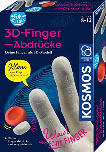 KOSMOS 654221 Fun Science - 3D-Fingerabdrücke, 3D-Skulpturen selber Machen, Abdruck-Set für die eigenen Finger, mit Klon-Pulver und Gips, KOSMOS Experimentierset für Kinder ab 8 Jahre, Silver von Kosmos