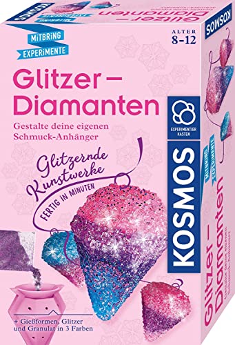 KOSMOS 657758 Glitzer-Diamanten, Funkelnde Schmuck-Anhänger erstellen und gestalten, mit Gießformen, Schmuckbändern, Glitzer, Granulat in 3 Farben, Experimentierset für Kinder von 8-12 Jahren von Kosmos