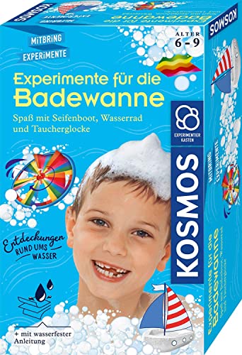 KOSMOS 657833 Experimente für die Badewanne, Experimentier-Spaß mit Seifenboot, Wasserrad und Taucherglocke, Forscher-Set, Experimentierset für Kinder, Badewannen-Spielzeug ab 6 Jahre von Kosmos