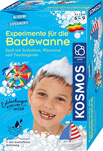 KOSMOS 657833 Experimente für die Badewanne, Experimentier-Spaß mit Seifenboot, Wasserrad und Taucherglocke, Forscher-Set, Experimentierset für Kinder, Badewannen-Spielzeug ab 6 Jahre von Kosmos