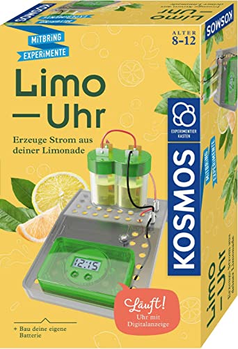 KOSMOS 658090 Limo-Uhr, Erzeuge Strom aus Limonade, Uhr mit Batterie selbst Bauen, Experimentierset für Kinder ab 8 Jahre zu Elektro-Chemie, Experimentierkasten, kleines Geburtstagsgeschenk von Kosmos