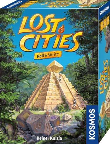 KOSMOS 680589 Lost Cities - Roll & Write, Das beliebte Abenteuer-Spiel als Würfelspiel mit Spielblock und sechs Würfel, für 2 bis 5 Personen, Gesellschaftsspiel für Erwachsene und Kinder ab 8 Jahre von Kosmos