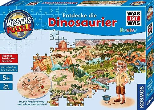 KOSMOS 682873 Wissenspuzzle was IST was Junior Entdecke die Dinosaurier, für Kinder ab 5 Jahre, 54 Puzzle-Teile, Vorlesegeschichte, spannende Infos über Dinos, Dino Puzzle, Wimmelbild Puzzle von Kosmos