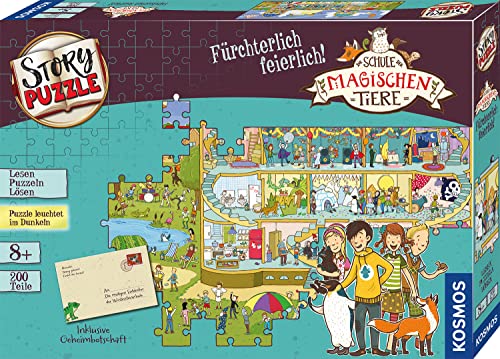 KOSMOS 698690 Story Puzzle Die Schule der magischen Tiere - Fürchterlich feierlich!, 200 Teile, Leuchtet im Dunkeln, Lesen, Puzzeln, Rätsel lösen, für Kinder ab 8 Jahre, Geburtstagsgeschenk von Kosmos