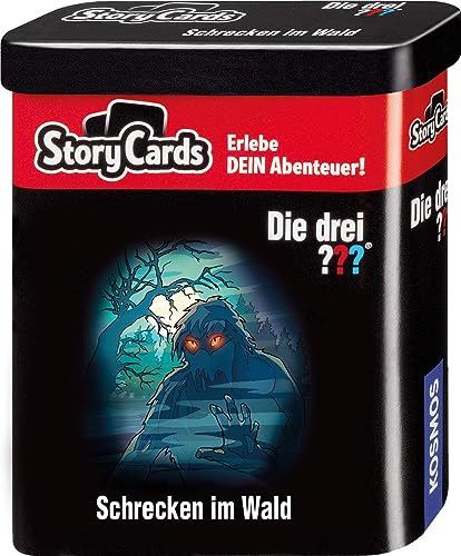 KOSMOS 698966 Story Cards - Die drei ??? Schrecken im Wald, Die drei Fragezeichen Kartenspiel, erlebe die interaktive Geschichte, Krimi Kartenspiel für Kinder, in Metalldose zum Mitneh von Die drei ???