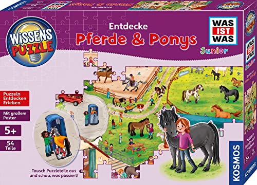 KOSMOS 683672 Wissenspuzzle was IST was Junior Entdecke Pferde & Ponys, interaktiver Puzzle-Spaß für Kinder ab 5 Jahre, 54 große Puzzle-Teile, mit Poster als Deko fürs Kinderzimmer, Pferde Puzzle von Kosmos