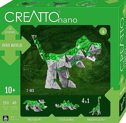 KOSMOS 3812 CREATTO Dino Welt, 3D-Leuchtfiguren entwerfen, 3D-Puzzle-Set für T-Rex, Triceratops, Stegosaurus, Brachiosaurus, kreative Zimmer-Deko, 190 Steckteile, 40-TLG LED-Lichterkette von Kosmos