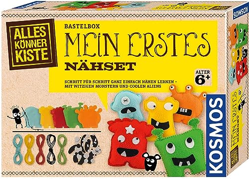 KOSMOS 604394 AllesKönnerKiste Mein erstes Nähset Nähen Lernen für Kinder, Bastel-Set, Bastelset für Kinder ab 6 Jahren, Kindergeburtstag, Nähset Kinder, Nähen Kinder von Kosmos