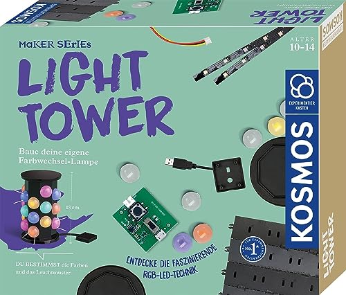Kosmos 620943 Light Tower Experimentierkasten für Kinder ab 10 Jahren, Experimentierkasten Technik und Licht, Baue deinen eigenen Farbwechsel-Lampe, Maker Series von Kosmos