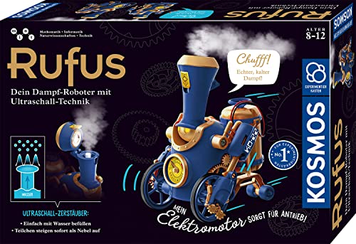 KOSMOS 621131 Rufus - Dein Dampf-Roboter, 3 Modi: Roboter, Zug, dampfende Steampunk-Maschine, mit Ultraschall-Technik, Roboter-Spielzeug für Kinder ab 8-12 Jahre, Bausatz, Experimentierkasten, Mint von Kosmos