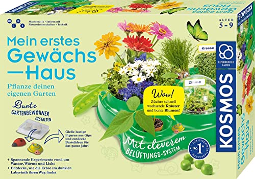 Kosmos 632083 Mein erstes Gewächshaus, Das Original, Erstes Gärtnern für Kinder ab 5 Jahre, Komplett-Set mit Samen, Erde usw. Experimentierkasten zu Garten, Pflanzen, Blumen, Biologie von Kosmos