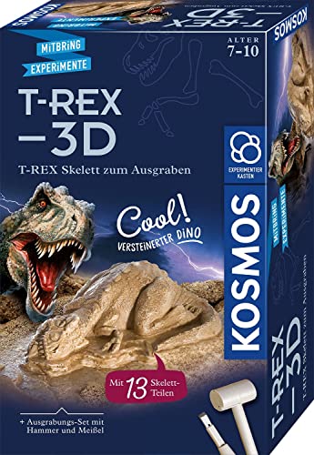 Kosmos 636159 T-REX 3D, T-REX-Skelett zum Ausgraben, Komplett-Set mit Hammer und Meißel, Experimentierkasten für Kinder ab 7 Jahre und Dino Fans, Geburtstagsgeschenk, Bunt von Kosmos