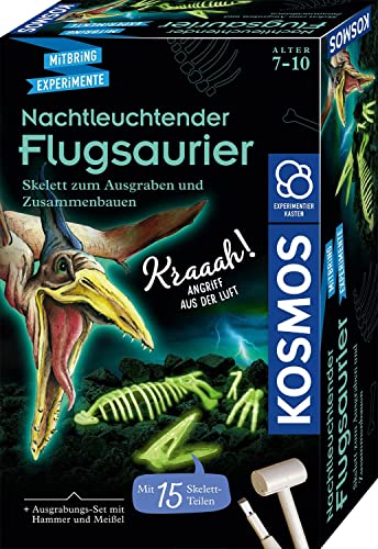 KOSMOS 636166 Nachtleuchtender Flugsaurier, Skelett zum Ausgraben und Zusammenbauen, Komplett-Set mit Hammer und Meißel, Experimentierkasten für Kinder ab 7 Jahre und Dino Fans, Geburtstagsgeschenk von Kosmos