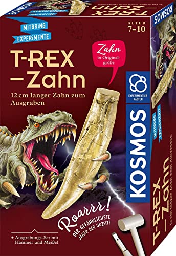 KOSMOS 636173 T-Rex Zahn, Dino Zahn in Originalgröße zum Ausgraben, Komplett-Set mit Hammer und Meißel, Experimentierkasten für Kinder ab 7 Jahre und Dino Fans, Geburtstagsgeschenk, Mitbringsel von Kosmos