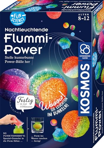 Kosmos 654108 Fun Science - Nachtleuchtende Flummi-Power, Stelle 20 kunterbunte Power-Bälle her, Experimentierset für Einsteiger: Experimentierkasten von Kosmos