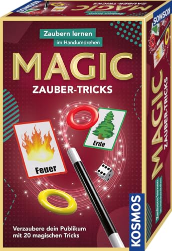 Kosmos 657413 Magic Zauber-Tricks, Zaubern Lernen im Handumdrehen, Mit Zauberstab und Utensilien für 20 magische Tricks, Kompaktes Format, Mitbringspiel, Experimentierset von Kosmos