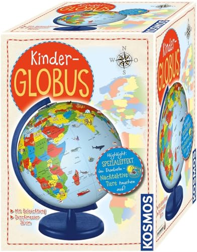 Kosmos 673024 Kinder-Globus, ab 5 Jahren, mit Beleuchtung, Durchmesser 26 cm, Lernspielzeug für Kinder und Deko fürs Kinderzimmer von Kosmos