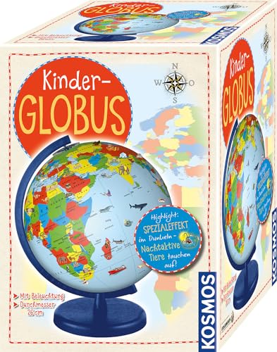 Kosmos 673024 Kinder-Globus, ab 5 Jahren, mit Beleuchtung, Durchmesser 26 cm, Lernspielzeug für Kinder und Deko fürs Kinderzimmer von Kosmos