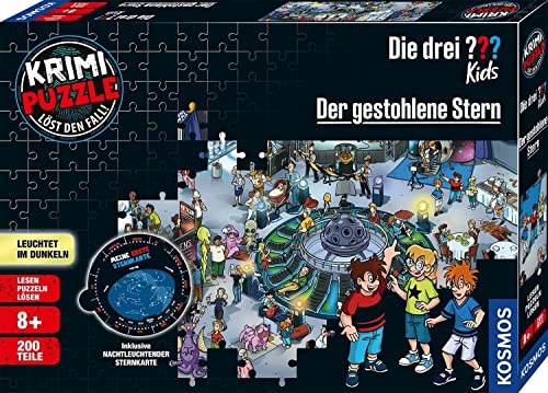 KOSMOS 682200 Krimi Puzzle Die drei ??? Kids Der gestohlene Stern, 200 Teile, Leuchtet im Dunkeln, Lesen, Puzzeln, Rätsel lösen, für Kinder ab 8 Jahre, Detektiv Puzzle, Die drei Fragezeichen Kids von Die drei ???