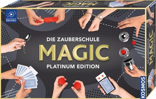 Kosmos 697082 Magic Die Zauberschule - Platinum Edition, 180 Zauber Tricks, viele magische Zauber Utensilien, Zauberkasten für Kinder ab 8 Jahre, bebilderte Anleitung, Online Erklärvideos von Kosmos